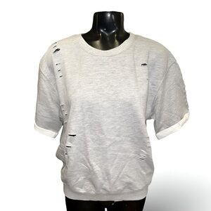 Honey Punch Gray Distressed Short Sleeve Sweatshirt Size Medium